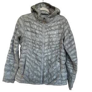 North Face Women's Silver Gray Thermoball Hooded Puffer Jacket, Size L,Pre-Loved